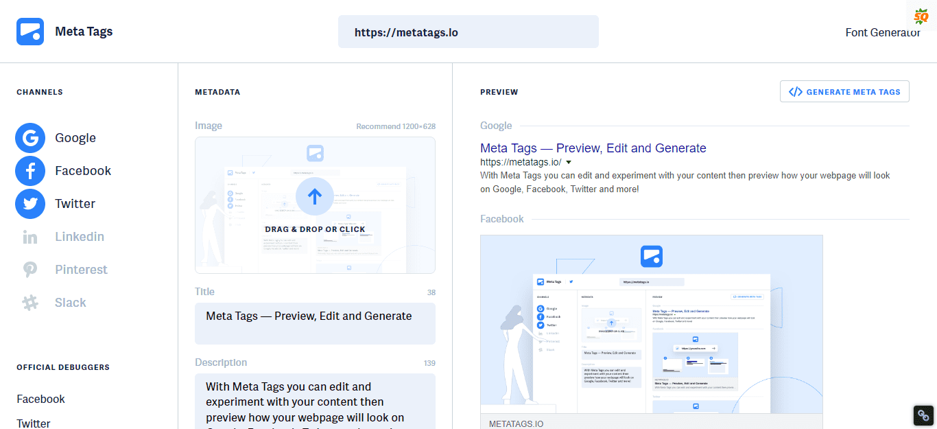 Meta Tags — Preview, Edit and Generate