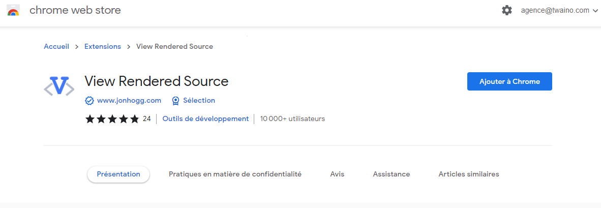 Moteur de recherche chrome store View Rendered Source