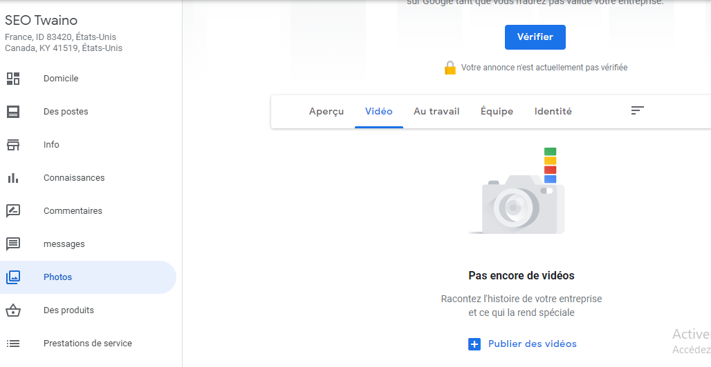 Page d ajouter des videos Google Business profil