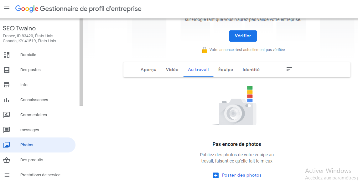 Page d ajouter des photos Google Business profil