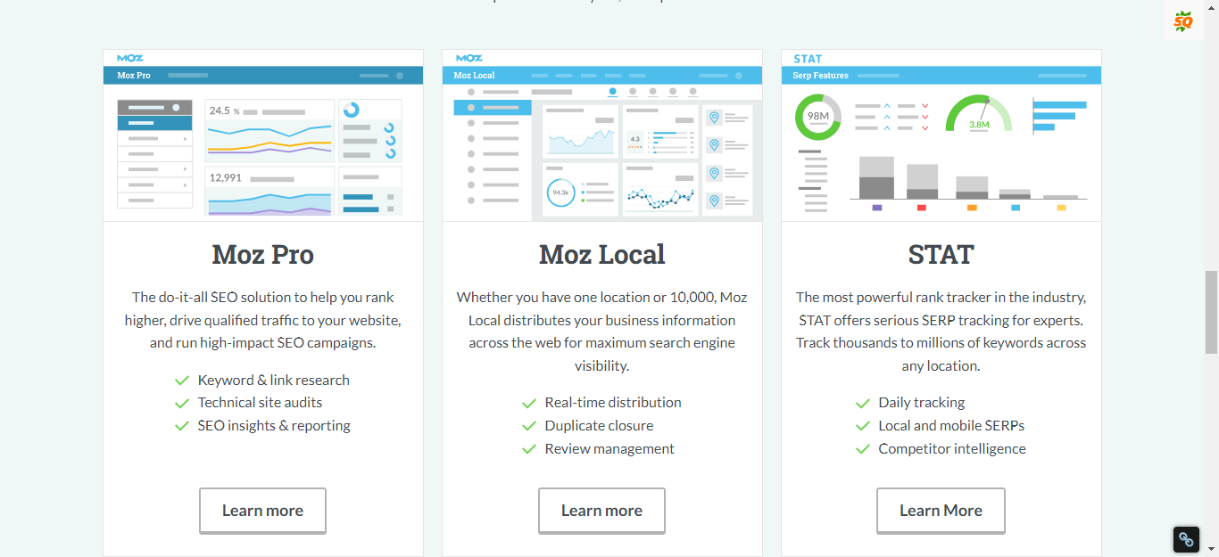 Differentes outils et produits SEO Figure outil MozCast