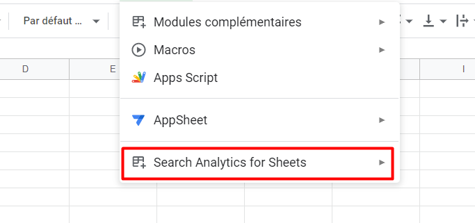  Extension et le nom d outil choisir Search Analytics for Sheets