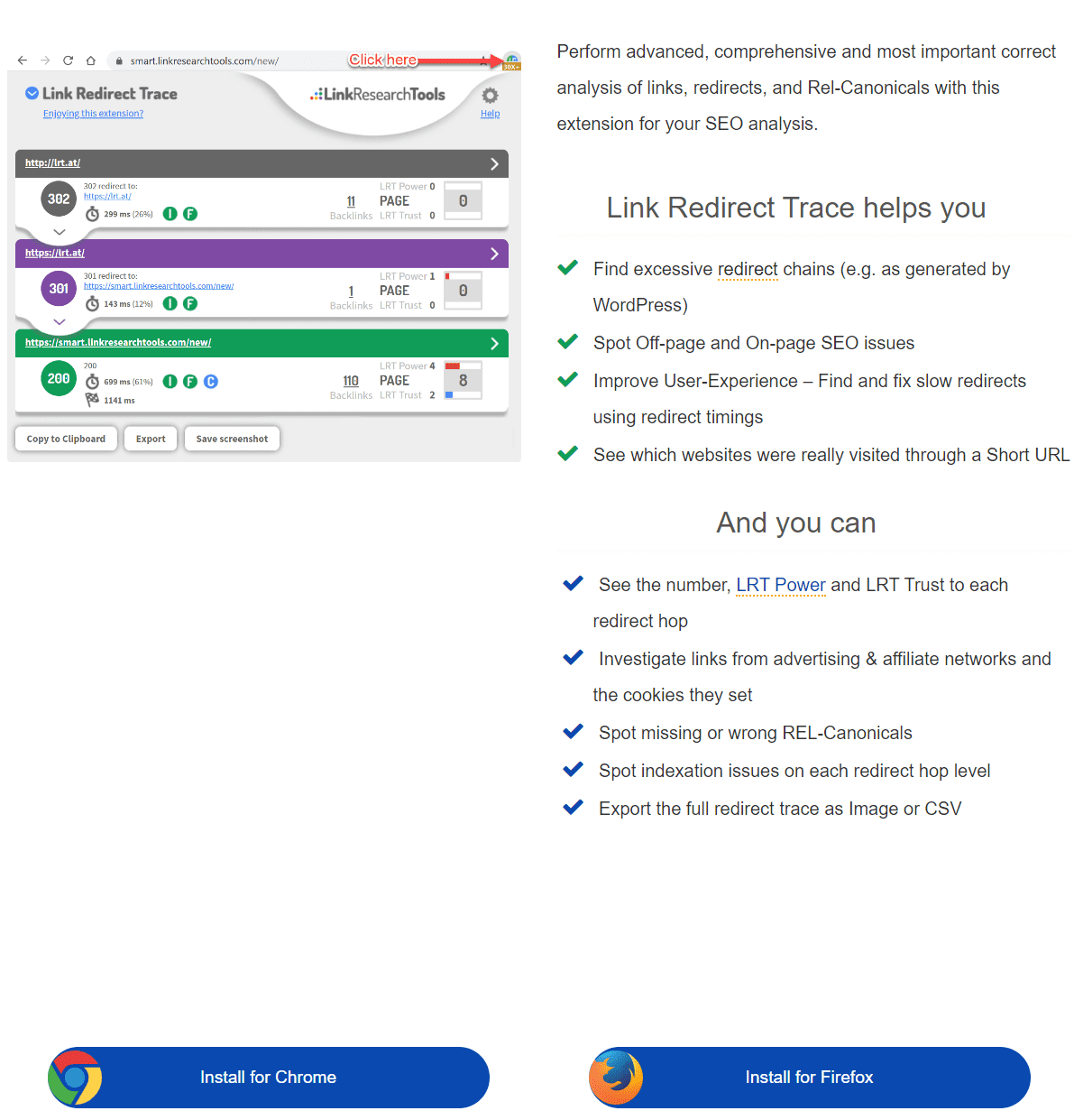 Fonctionnalites de l extension Link redirect Trace