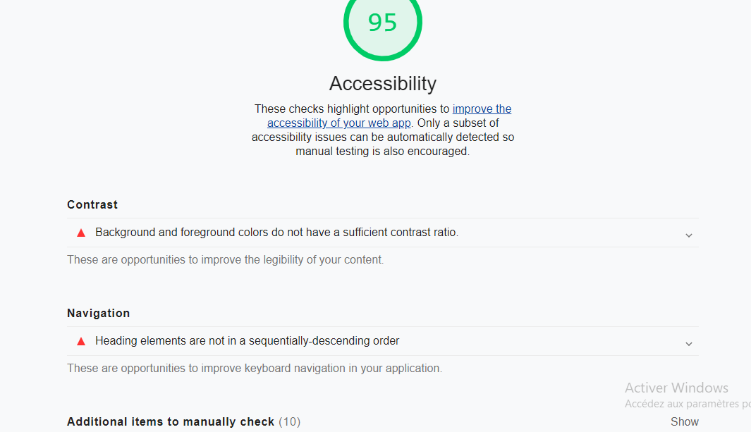 Rapport d amelioration de l accessibilite Google Lighthouse
