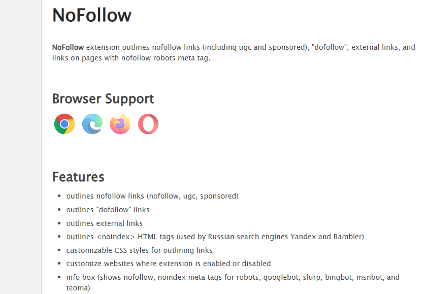 Caracteristiques de l extension NoFollow