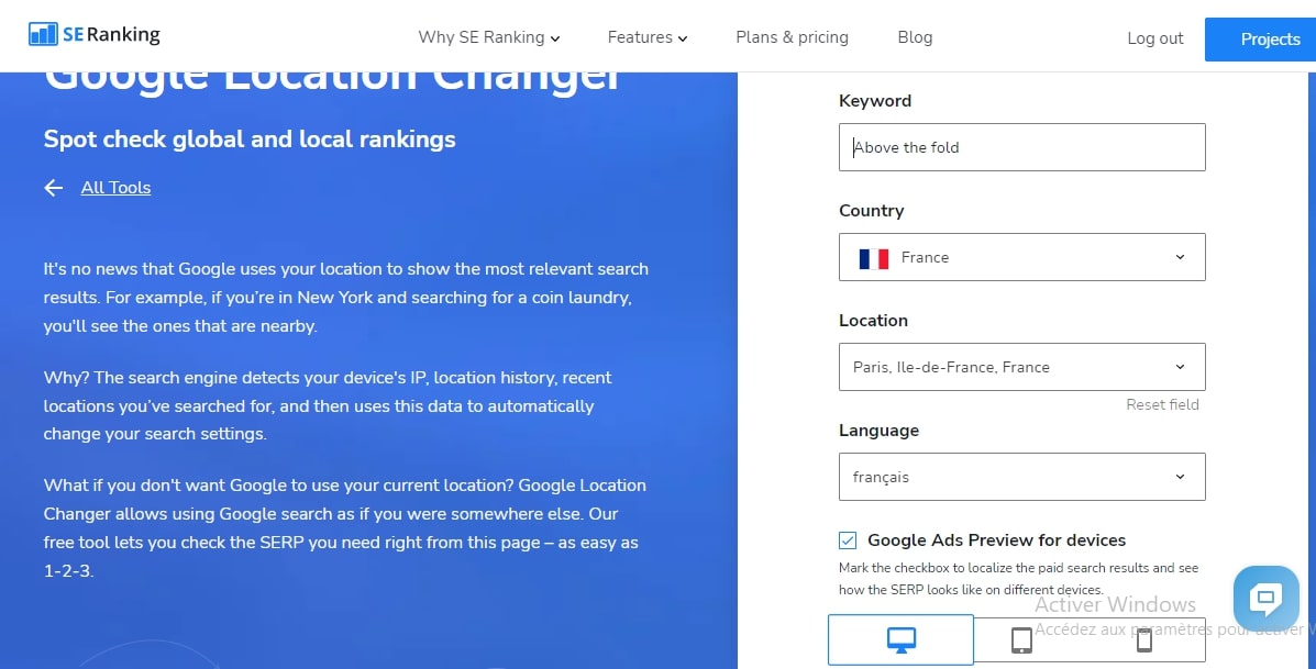  Page de remplissage formulaire Google Location Changer