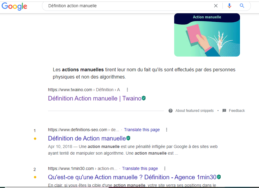 Recherche de definition action manuelle sur Google