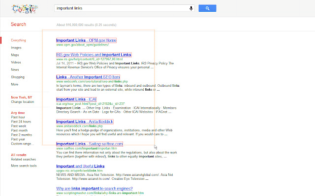 Une recherche d importance links sur google