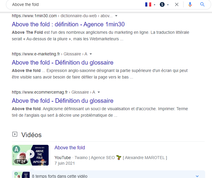  Recherche de Above the Fold sur Google Location Changer