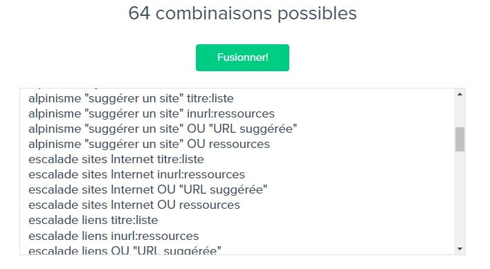 Variete de combinaisons MergeWords de Toptal