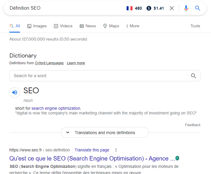 Definition de SEO sur google Wappalyzer