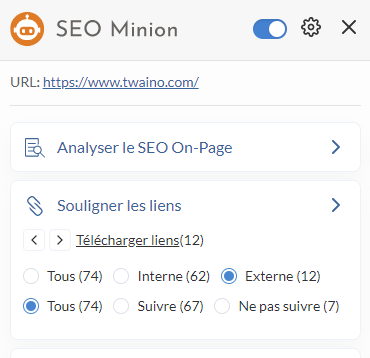 Profil de liens de page SEO Minions