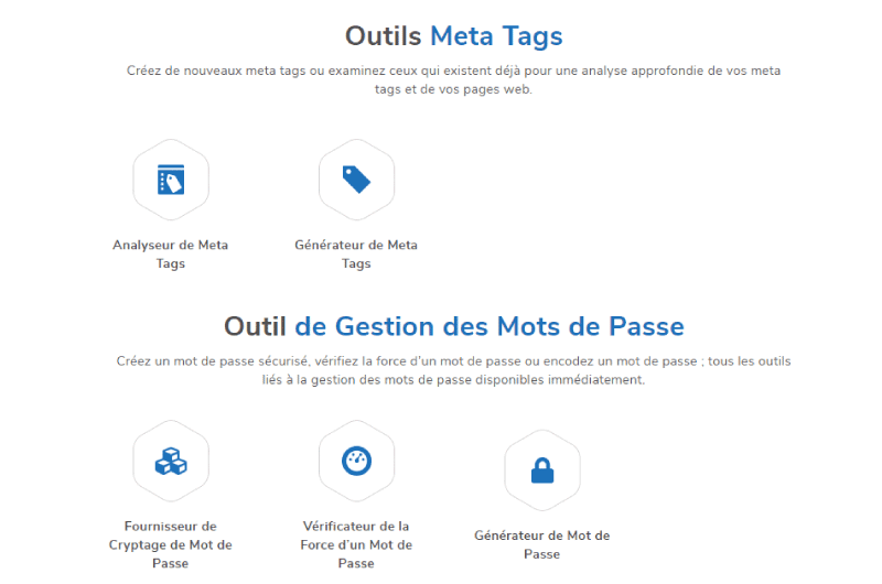 Outils Meta tags et gestion des mots de passe Small SEO Tools