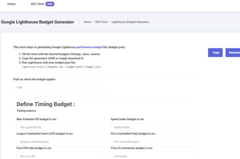 Google Lighthouse Budget Generator Mise en avant