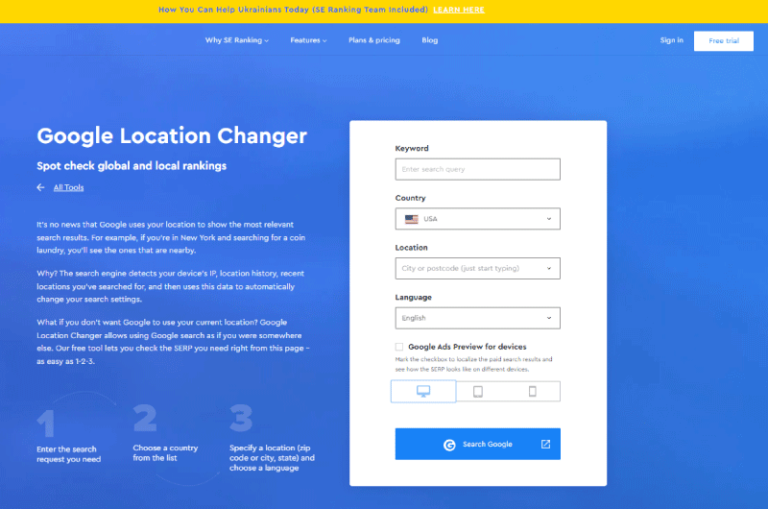 Google Location Changer SE Ranking Mise en avant