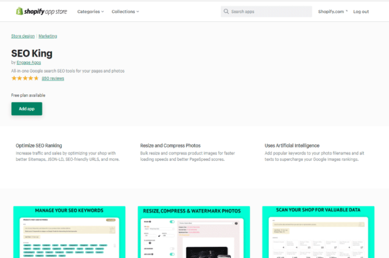 SEO King Shopify App Store Mise en avant png