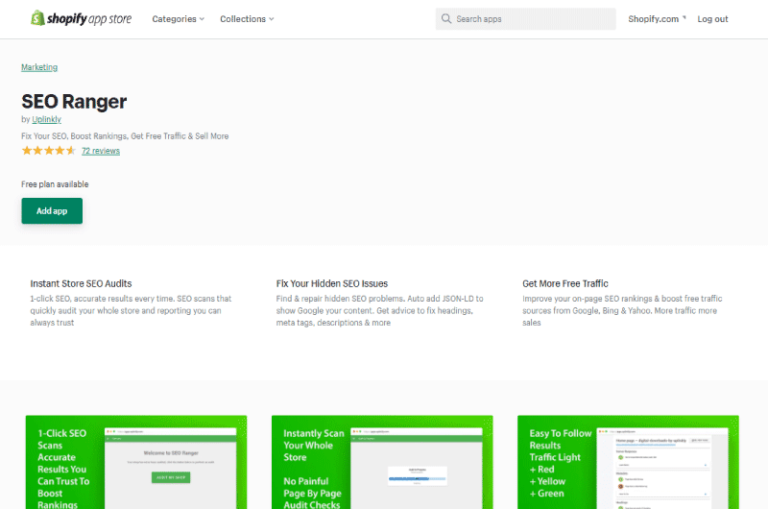 SEO Ranger Shopify App Store Mise en avant