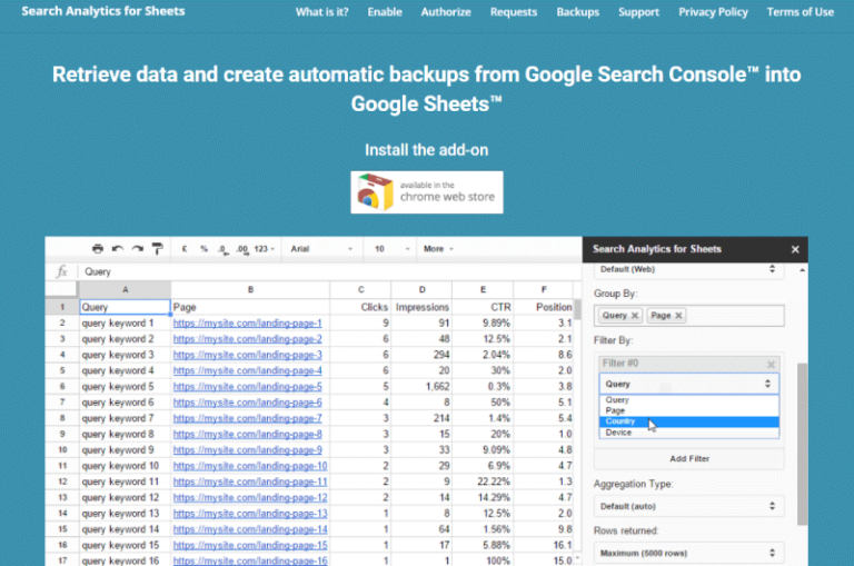 Search Analytics for Sheets Logo Mise en avant