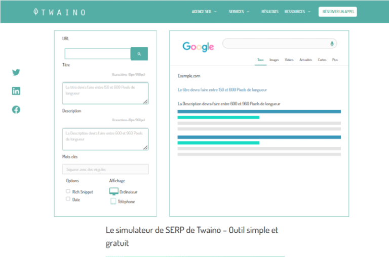 Simulateur SERP Twaino Mise en avant