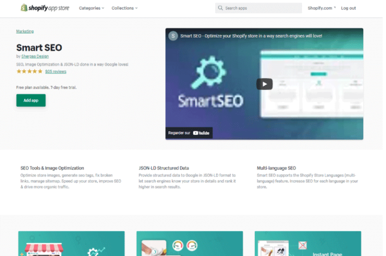 Smart SEO Shopify App Store Mise en avant