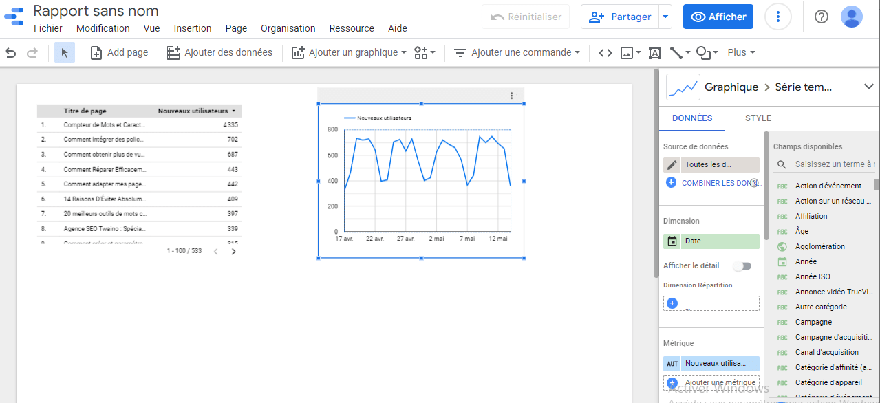 Suivi des fluctuations Google Data Studio