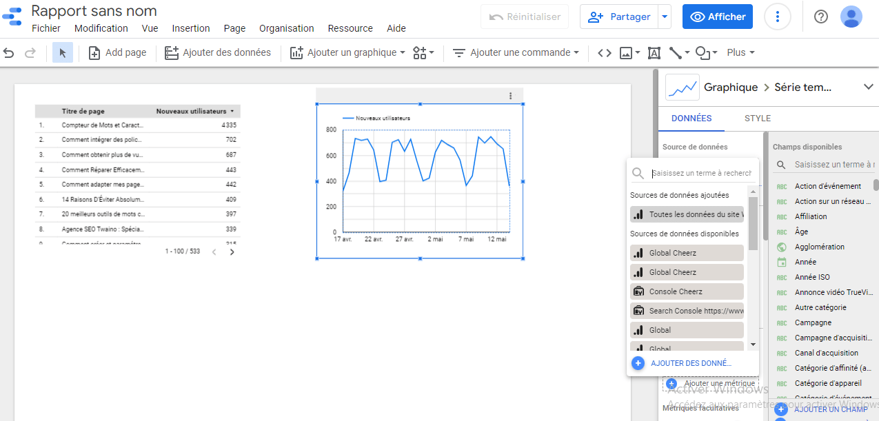 personnaliser le site Google Data Studio