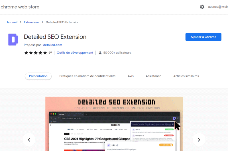 Extension SEO detaillee telecherger sur chrome