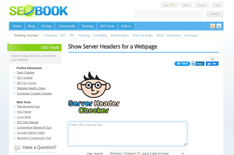 Interface Sever Header Checker de Seobook