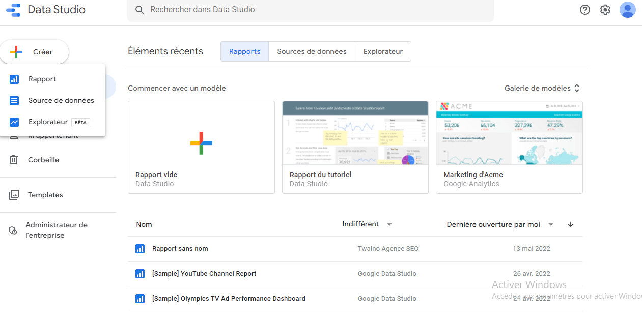 Configuration de Google Data Studio