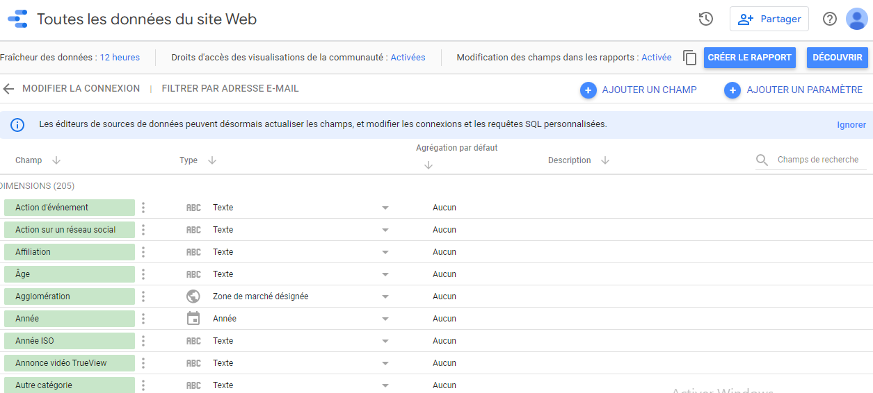 Creation de rapport sur Google Data Studio