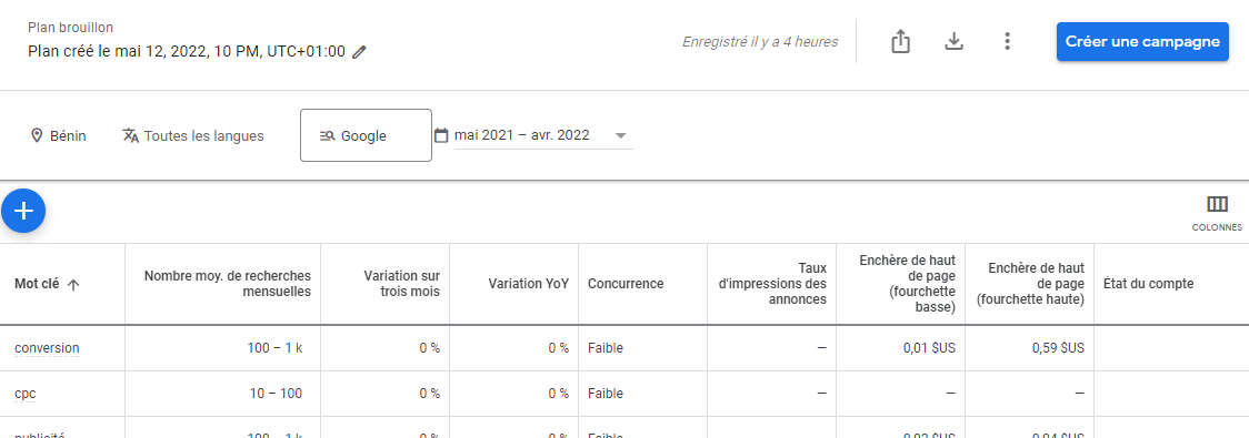  Page des resultats de recherche de mots cle