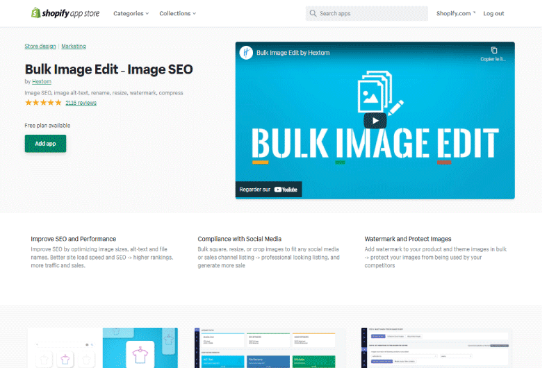 Bulk Image Edit Image SEO Shopify App Store Mise en avant