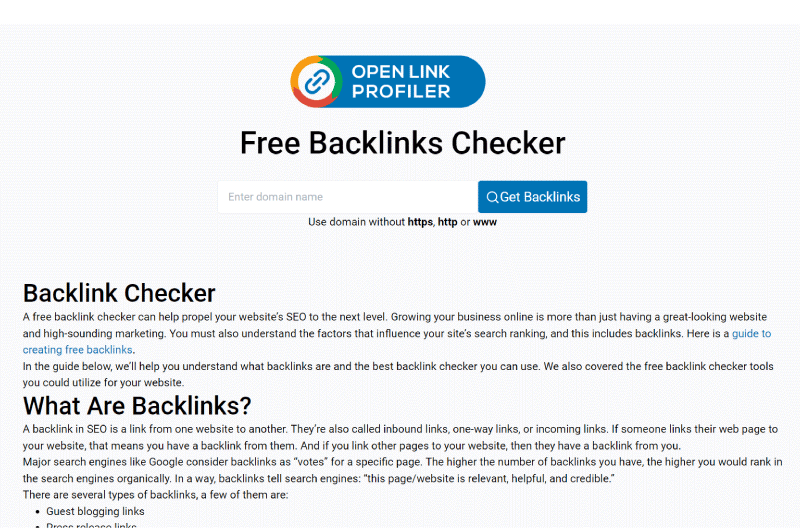 Free Backlinks Checker Open Link Profiler Mise en avant