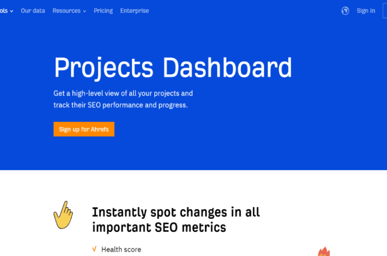 Projects Dashboard Ahrefs Mise en avant