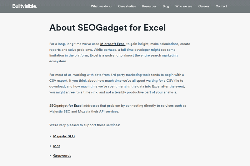 SEOGadget for Excel Builtvisible Outil SEO 1