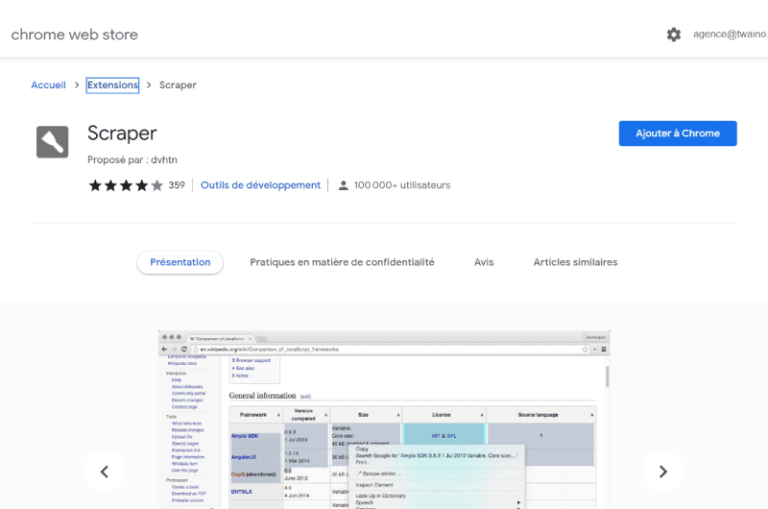 Scraper Chrome Web Store Mise en avant