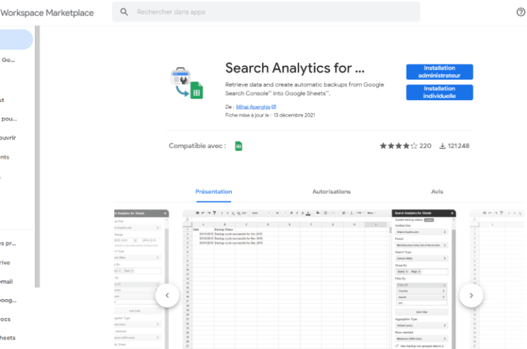Search Analytics for Sheets Google Workspace Marketplace Mise en avant