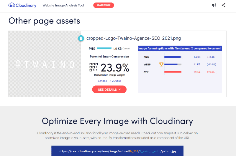Website Image Analysis Cloudinary Outil SEO 6