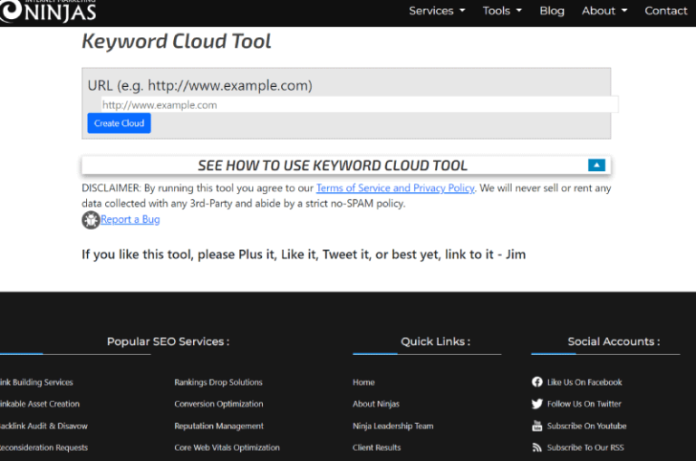 Keyword Cloud Tool Internet Marketing Ninjas Mise en avant