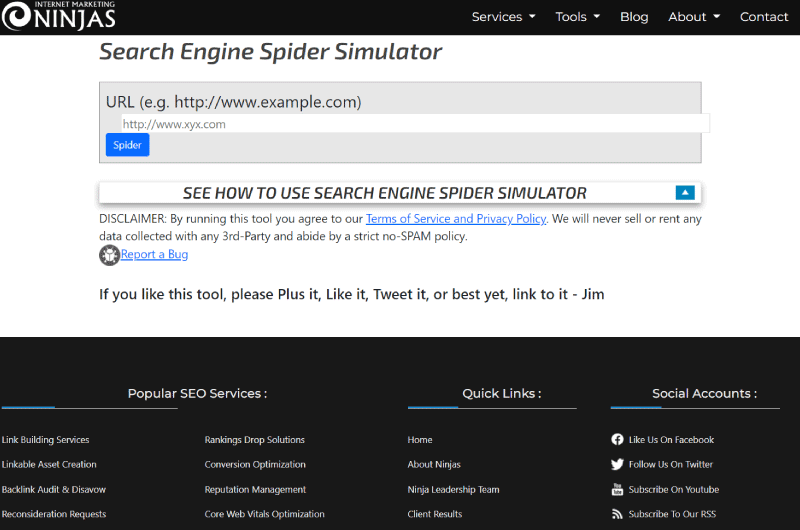 Search Engine Spider Simulator Internet Marketing Ninjas Mise en avant