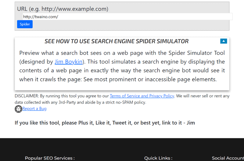 Search Engine Spider Simulator Internet Marketing Ninjas Outil SEO 1