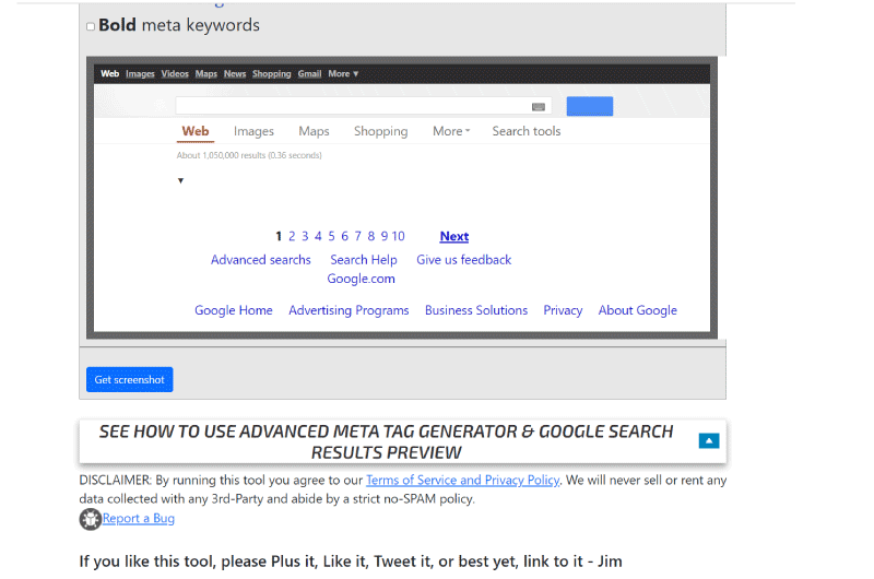 Advanced Meta Tag Generator Google Search Results Preview Internet Marketing Ninjas Outil SEO 1