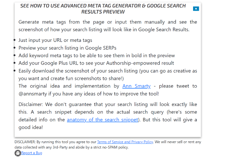 Advanced Meta Tag Generator Google Search Results Preview InternetMarketing Ninjas Outil SEO 2