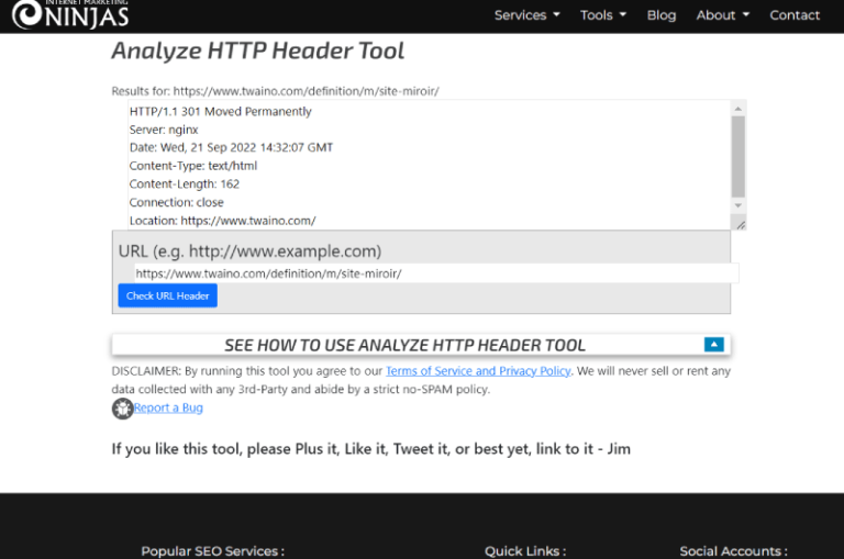 Analyze HTTP Header Tool Marketing Ninjas Outil SEO 3