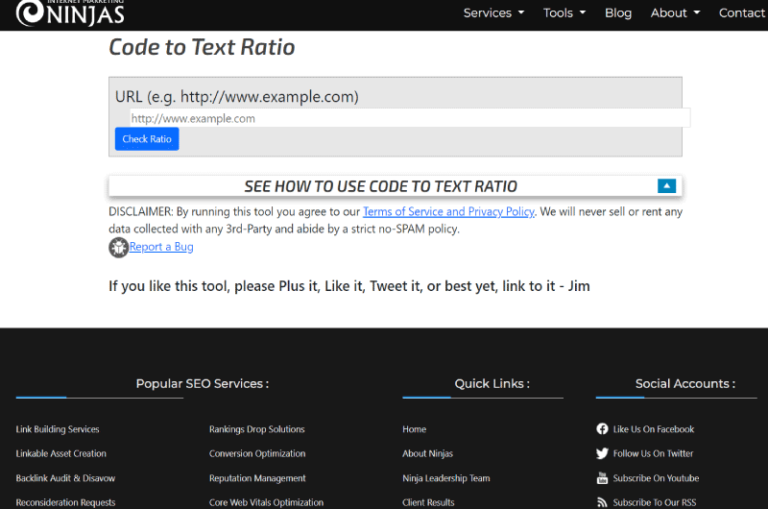 Code to Text Ratio Marketing Ninjas Mise en avant