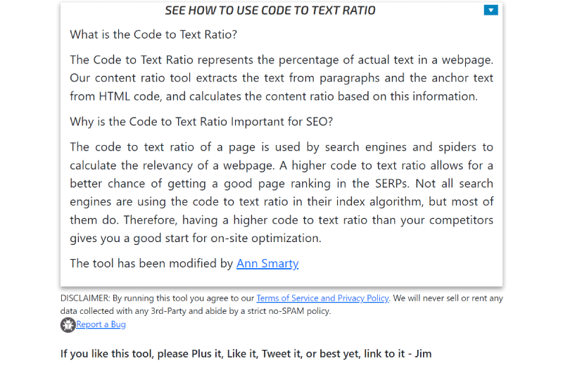 Code to Text Ratio Marketing Ninjas Outil SEO 1