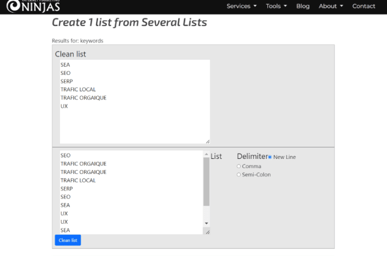 Create 1 list from Several Lists Marketing Ninjas Outil SEO 3
