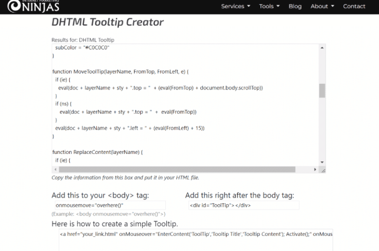 DHTML Tooltip Creator Marketing Ninjas Outil SO 3