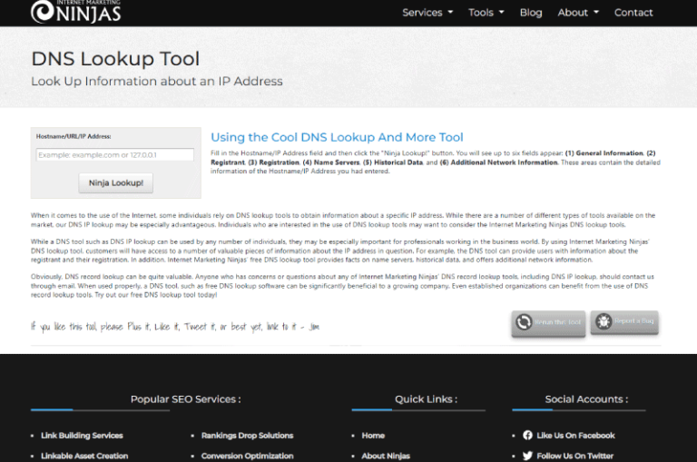 DNS Lookup Tool Marketing Ninjas Mise en avant