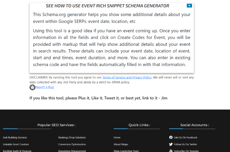 Event Rich Snippet Schema Generator Marketing Ninjas Outil SEO 2
